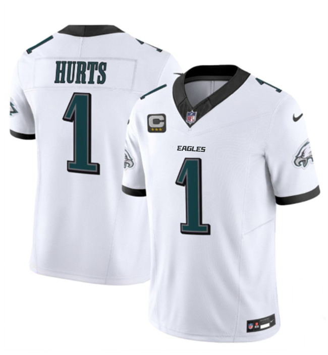 Men's Philadelphia Eagles #1 Jalen Hurts White 2024 New F.U.S.E. With 4-Star C Patch Vapor Untouchable Limited Stitched Football Jersey